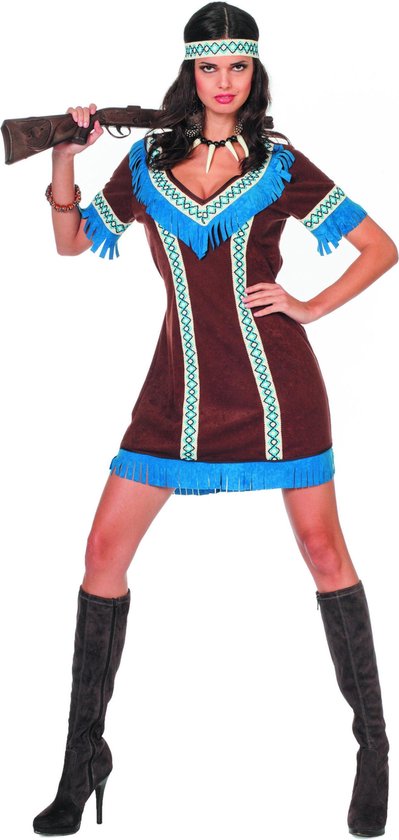 Wilbers - Indiaan Kostuum - Indiaanse Tenderfoot De Jager - Vrouw -  blauw,bruin - Maat... | bol.com
