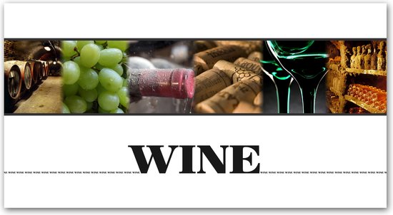 Poster / Papier - Keuken / Voeding / Wijn - Collage / Wine in wit / zwart / rood / geel / blauw - 40 x 80 cm
