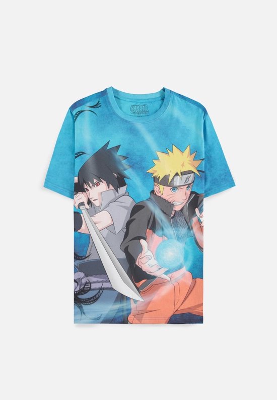 Naruto - Naruto & Sasuke - Digital Printed Heren T-shirt - M - Blauw