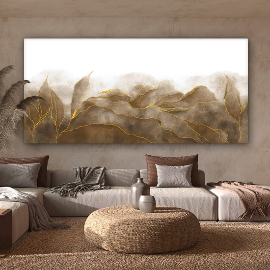 Tableau sur toile Marbre - Or - Marron - Texture - Aspect Marbre - 160x80 cm - Décoration murale
