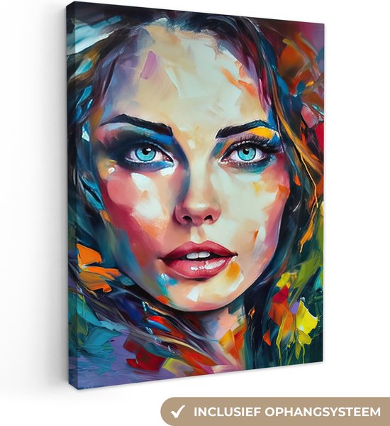 Visage - Femme - Peinture à l'huile - Coloré - Art | bol