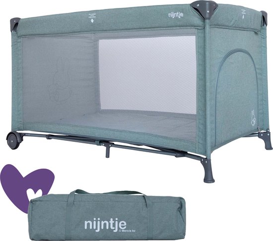 Prénatal Luxe Campingbedje met Bodemmatras – Nijntje - Inklapbaar Reisbedje incl. Draagtas – 120 x 60 cm – Groen