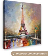 Canvas Schilderij Eiffeltoren - Schilderij - Olieverf - Parijs - 50x50 cm - Wanddecoratie