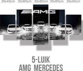 Le Allernieuwste.nl® Peinture sur toile 5 panneaux Mercedes-Benz AMG - Sport automobile - Poster - 5 panneaux 80 x 150 cm - Noir et blanc