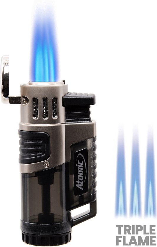Atomic® Triple Hervulbare Aansteker - Vuurwerk Aansteker - Gasbrander - Gasaansteker - BBQ - Windproof - Zwart/Grijs