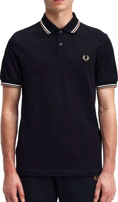 Fred Perry M3600 polo twin tipped shirt - pique - Black / Snow White / Warm Stone - Maat: M