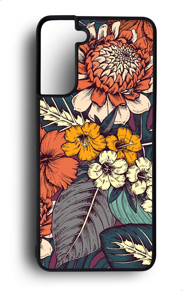 Ako Design Samsung Galaxy S21 Plus hoesje - Bloemen - oranje - Hoogglans - TPU Rubber telefoonhoesje - hard backcover