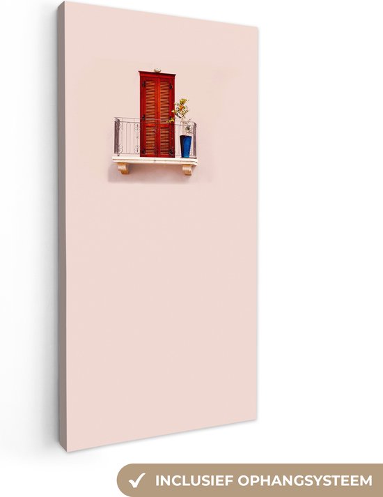 Canvas Schilderij Deur - Rood - Pastel - Architectuur - 40x80 cm - Wanddecoratie