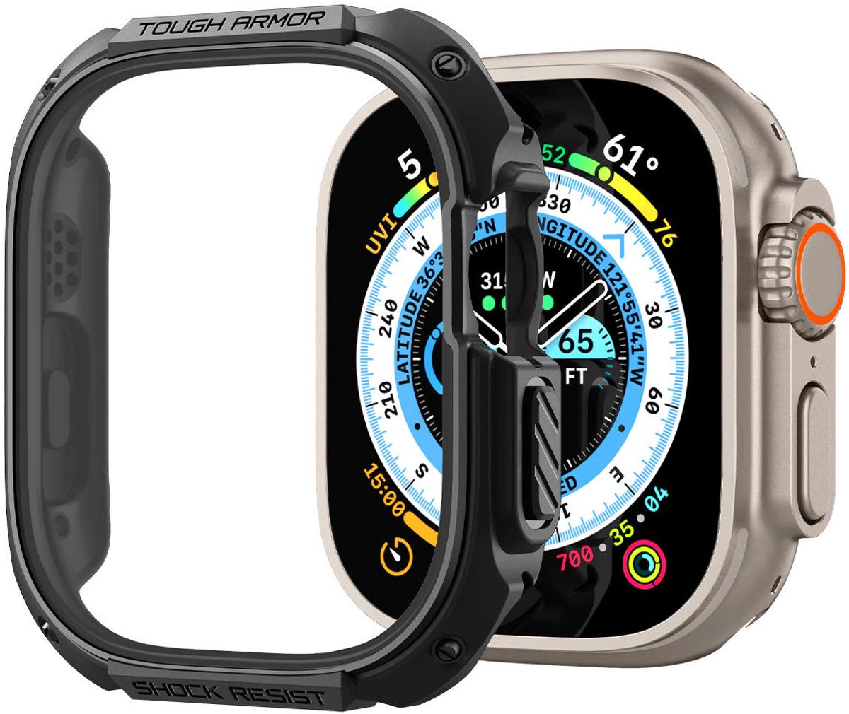SPIGEN Tough Armor Case smartwatch geschikt voor Apple Watch Ultra 2 - 49 mm, Apple Watch Ultra - 49 mm Smartwatch cover Zwart