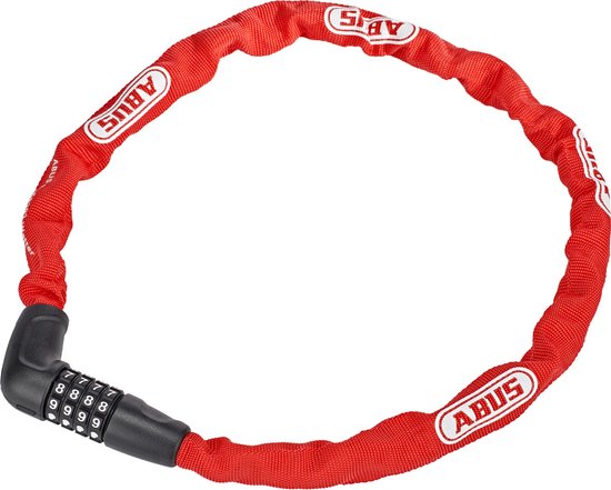 Rood kettingslot ABUS met cijferslot in een lus.