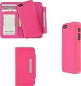 IPhone 5 / iPhone 5S  2in1 back en book case pu-leder hoesje Roze met magnetisch uitneembaar behuizing en sluiting Pearlycase