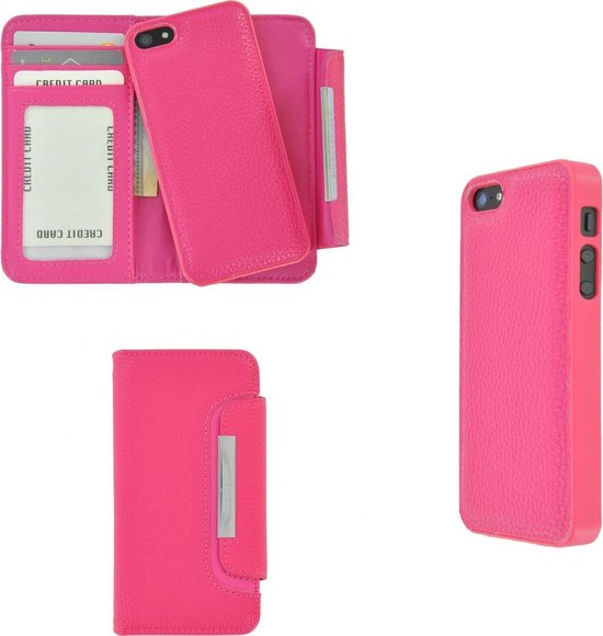 IPhone 5 / iPhone 5S 2in1 back en book case pu-leder hoesje Roze met  magnetisch... | bol.com