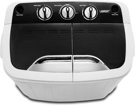 Labirent® XPB40-1288LR - Mini/Kleine Wasmachine met Dubbele Trommel - 5,8Kg Was/Centrifuge Capaciteit - Zwart/Wit