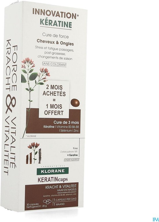 Klorane Capsules Haar Quinine KeratinCaps Cure de Force 3x30 Caps