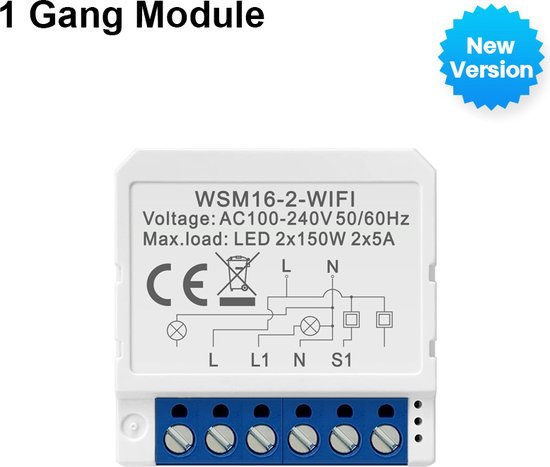Shinkan Snazzy smal WIFI schakelaar module - Mini inbouw switch- 1 kanaal - Neutraal draad  vereist - hoge... | bol.com