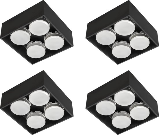 Cube Plafonniere à 4 points lumineux - Lampe rotative - Acier - 20 x 20 cm - GX53 - Zwart - 4PACK
