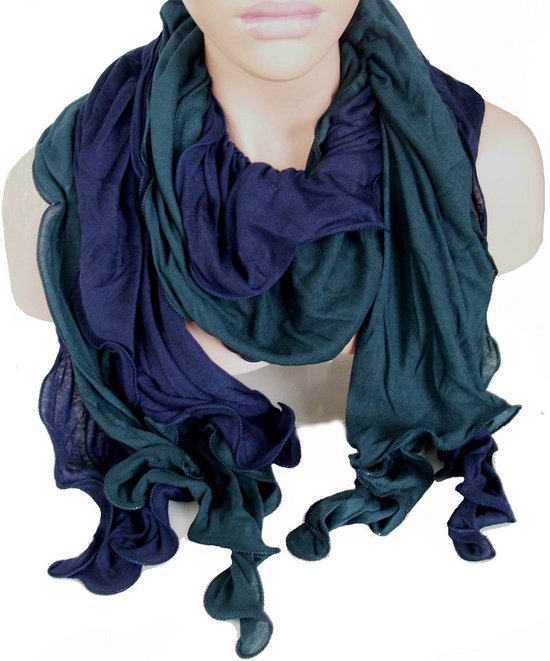 Zomersjaal roezelsjaal van soepele jersey kleuren blauw groen