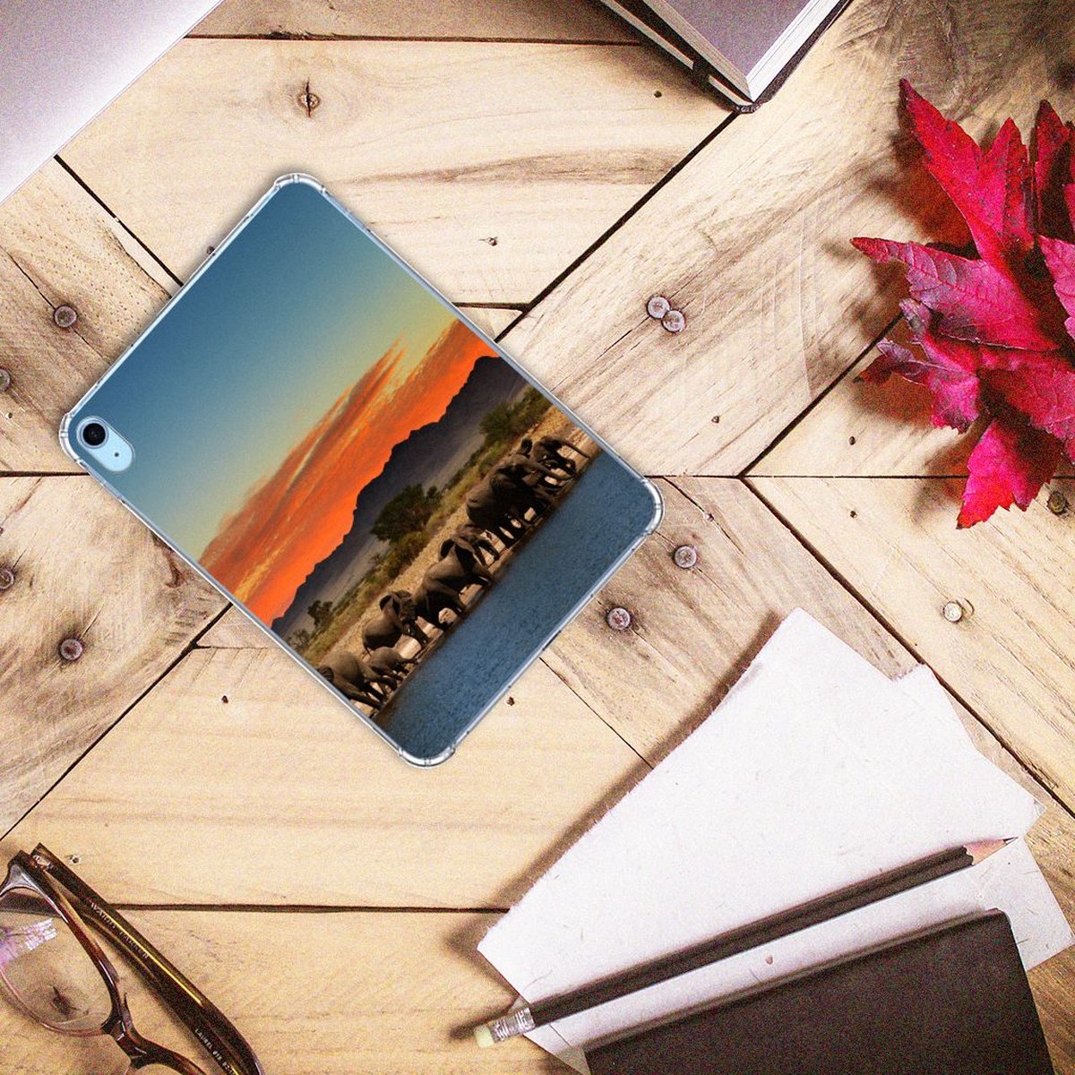 Cover iPad (2022) 10.9 Silicone Back Cover met Foto Olifanten met transparant zijkanten