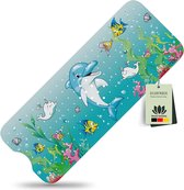 Badmat voor kinderen, 100 x 40 cm (dolfijn motief) - antislipmat badkuip BPA-vrij, voor kinderen en baby's - douchemat schimmelbestendig en machinewasbaar - badmat antislip