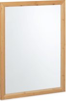 Relaxdays wandspiegel bamboe - met lijst - 80x60 cm - wc spiegel - badkamerspiegel - groot