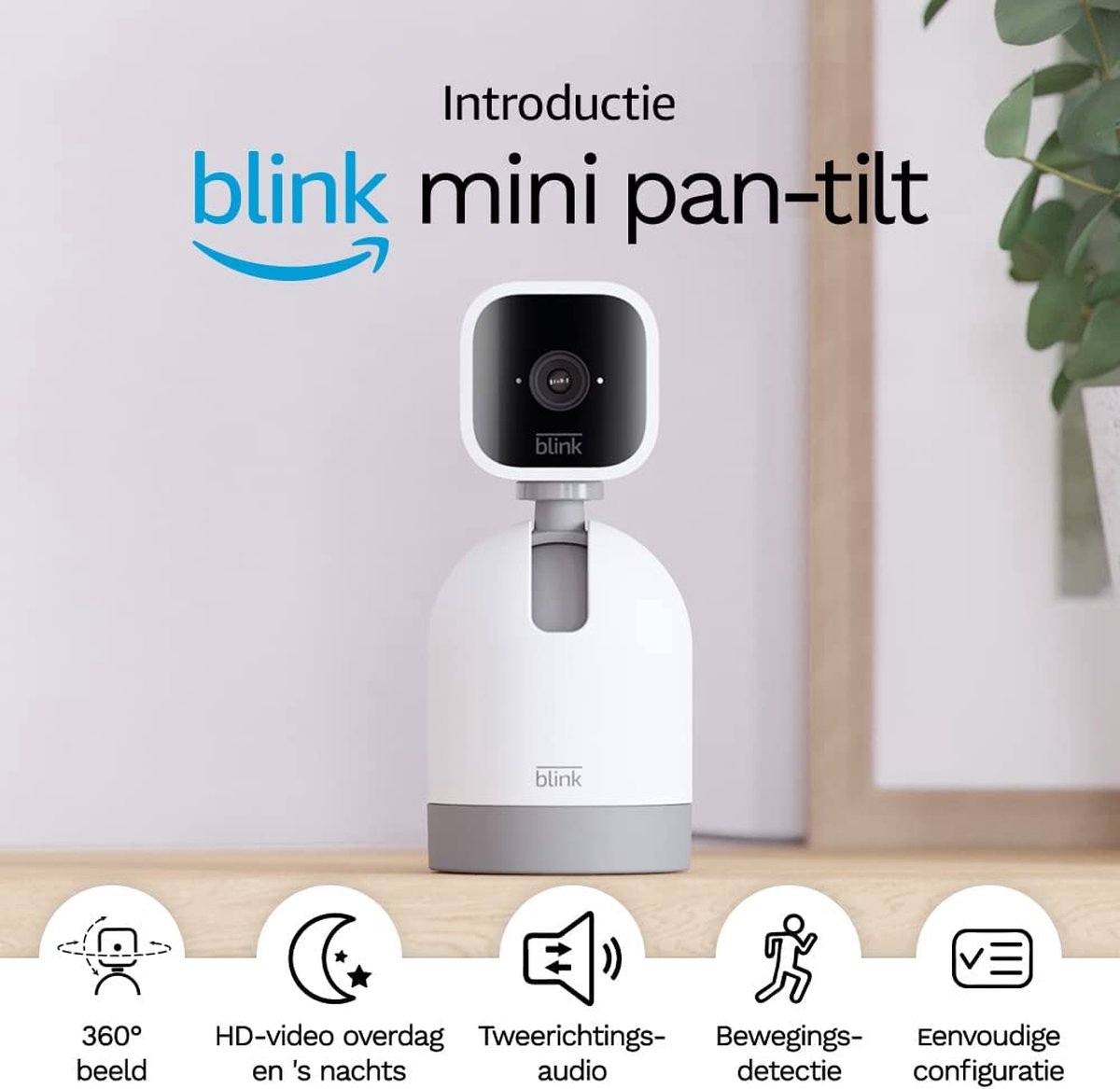 Blink Mini Pan-Tilt Camera - Draaiende slimme beveiligingscamera met stekker voor binnen-tweerichtingsspraak- HD-video-bewegingsdetectie-eenvoudige configuratie (Wit)
