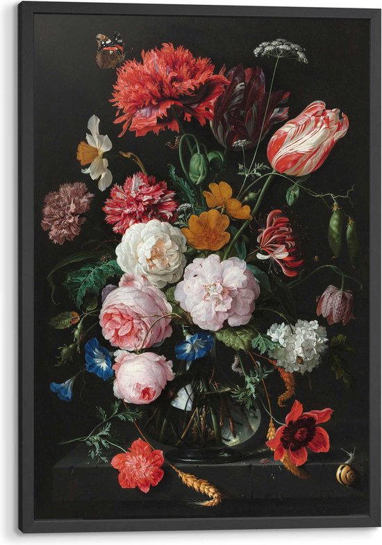 Ingelijste poster De Heem Stilleven met bloemen 93x63 cm
