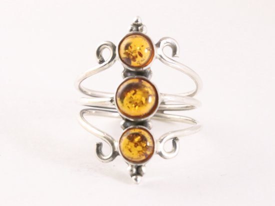 Bague en argent ajourée avec 3 pierres d'ambre - taille 19