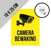 Pictogram/ bord alu di-bond | "Camerabewaking" | 19 x 25 cm | CCTV | Beveiliging | Camerabewaking | Videobewaking | Diefstal verhinderen | Preventie | Opvallend | Geel | Roestvrij | Dikte: 3 mm | Nederlands | 1 stuk