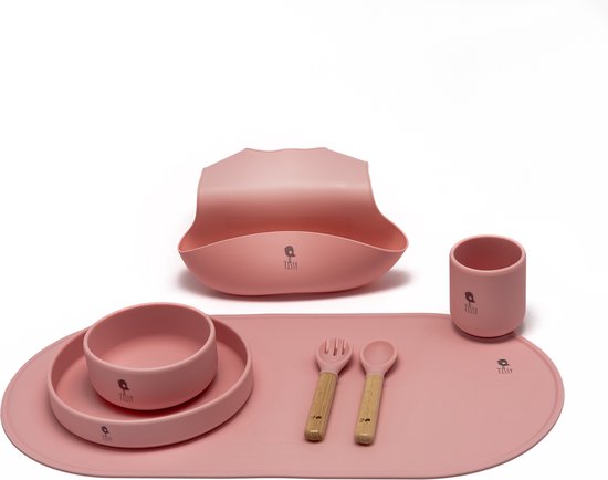 7 delige set Siliconen Kinderservies set ( Blush ) - Eetset - Kinder Servies - Baby Servies - Antislip BPA vrij - Onbreekbaar - Giftset - Kraamcadeau - Babyshower - Siliconen Kinderbestek - siliconen servies baby set- Cadeau van Little Chantelle — afbeelding 2