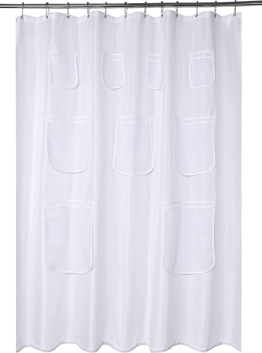 Waterafstotend stoffen douchegordijn of inzetstuk met 9 praktische