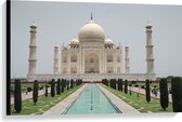 Canvas - Taj Mahal in India - 90x60 cm Foto op Canvas Schilderij (Wanddecoratie op Canvas)