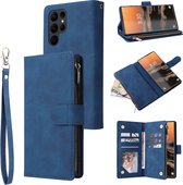 Luxe Telefoonhoesje voor Samsung Galaxy S23 Ultra | Hoogwaardig Leren Bookcase | Lederen Wallet Case | Luxe Uitstraling | Pasjeshouder 6 pasjes | Portemonnee | Rits | Blauw