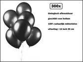 300x Luxe Ballon pearl zwart 30cm - biologisch afbreekbaar - Festival feest party verjaardag landen helium lucht thema