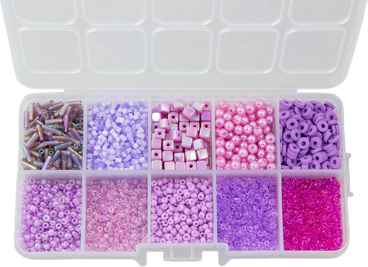 Kralendoos - Glas & Acryl Kralen (diverse maten) Mix Color Purple