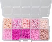 Kralendoos - Glas, Polymeer & Acryl Kralen (diverse maten) Mix Color Pink