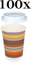 Tasse à café en carton 8oz 240ml "Parole" + couvercles blancs - 100 pièces - Gobelets en papier jetables - Gobelets à boisson - Respectueux de l'environnement