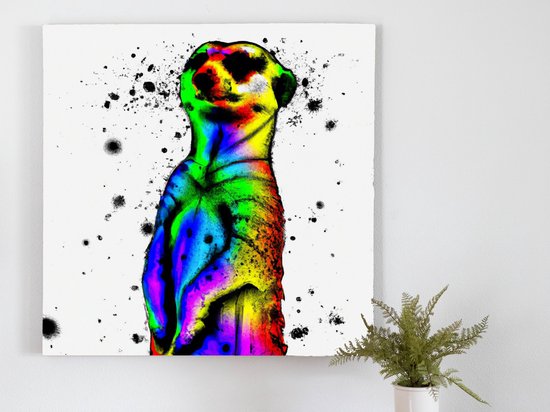 Meerkat mayhem | Meerkat Mayhem | Kunst - 40x40 centimeter op Canvas | Foto op Canvas - wanddecoratie schilderij