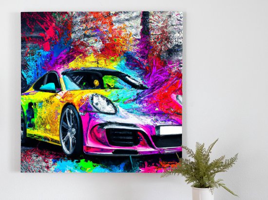 Porsche Prismatica kunst - 100x100 centimeter op Canvas | Foto op Canvas - wanddecoratie