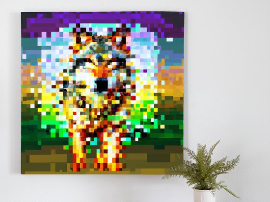 One Wolf Pixel art kunst - 80x80 centimeter op Canvas | Foto op Canvas - wanddecoratie