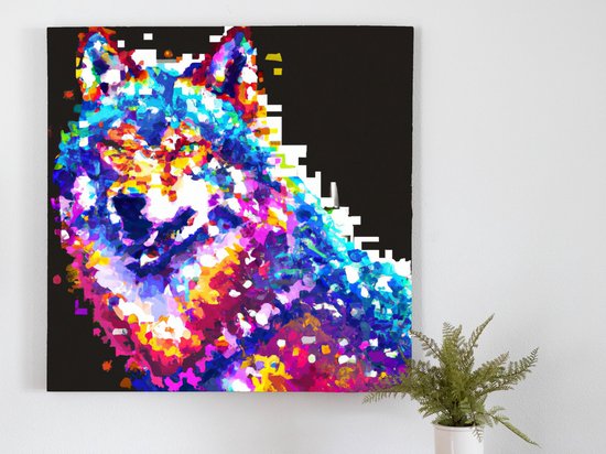 Pixelwolf | Pixelwolf | Kunst - centimeter op Canvas | Foto op Canvas - wanddecoratie schilderij