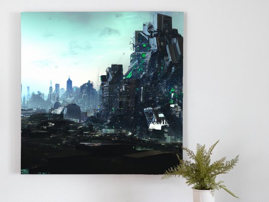 Metropolis of the Unknown: Exploring the Bizarre Architecture of a Cyber City kunst - 30x30 centimeter op Dibond | Foto op Dibond - wanddecoratie