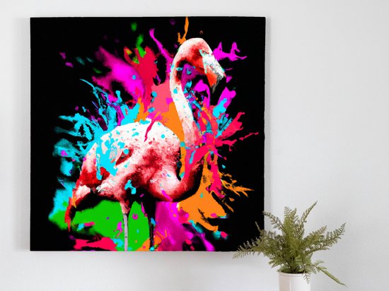Splash flamingo | Splash flamingo | Kunst - 60x60 centimeter op Canvas | Foto op Canvas