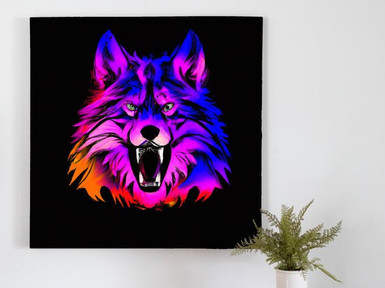 Wolf face | Wolf face | Kunst - 80x80 centimeter op Dibond | Foto op Dibond