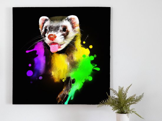 Vibrant ferret explosion | Vibrant Ferret Explosion | Kunst - 40x40 centimeter op Canvas | Foto op Canvas - wanddecoratie schilderij