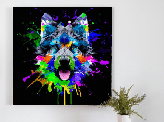 Canine Chaos kunst - 100x100 centimeter op Canvas | Foto op Canvas - wanddecoratie