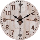 HAES DECO - Horloge Murale 34 cm Marron Vintage - Cadran avec Chiffres et Clés - Klok Ronde en MDF - Horloge Murale à Suspendre Horloge de Cuisine
