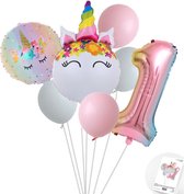 Set de Ballons de couleur douce licorne Unicorn - Snoes - Ballon numéroté 1 an - Rose - Wit - Pastel