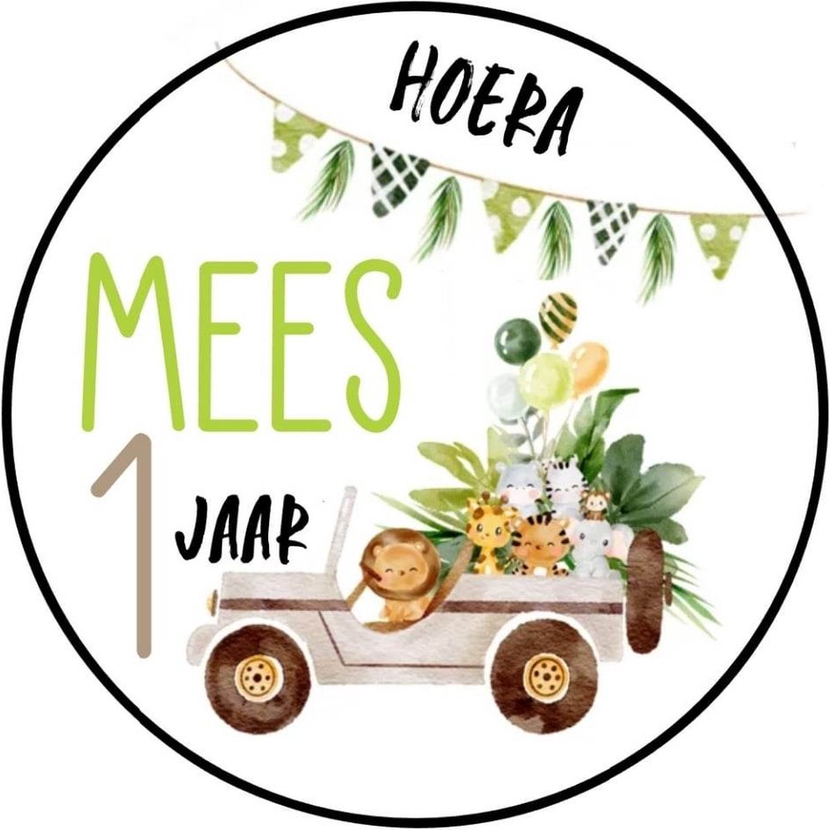 20 x Jungle Stickers Met Naam Leeftijd - Verjaardag Jungle auto - Dieren - Jungle - Safari - Gepersonaliseerd - Sluitstickers - Kinderfeest Traktatie - Uitdelen - Uitdeeltraktatie - Wensetiket - Rond - 40mm - Glossy sticker