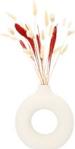 QUVIO Donut vaas - Ronde vaas - Vaas rond - Vazen - Bloemenvaas - Decoratieve accessoires - Voor binnen - Cirkel vaas - Ronde vaas van keramiek - Gebroken wit met spikkels - 3,5 x 18 x 19,5 cm