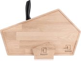 Snijplank (40 x 30 x 2 cm) met mes en plankstandaard van eikenhout - snijplank met sapgoot - antibacteriële keukenplank - houten snijplank - massief eiken plank voor keuken groot